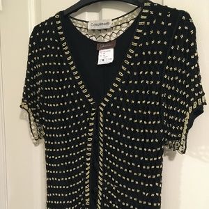 Gorgeous gold beaded top over nice black dress